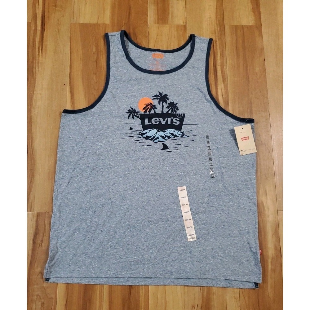 NEW Levi Strauss Mens XXL Gray Heather Tropical Sunset Graphic Tank Top